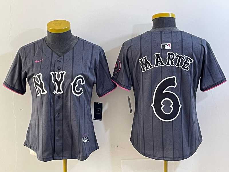 Womens New York Mets #6 Starling Marte Gray 2024 City Connect Cool Base Stitched Jersey